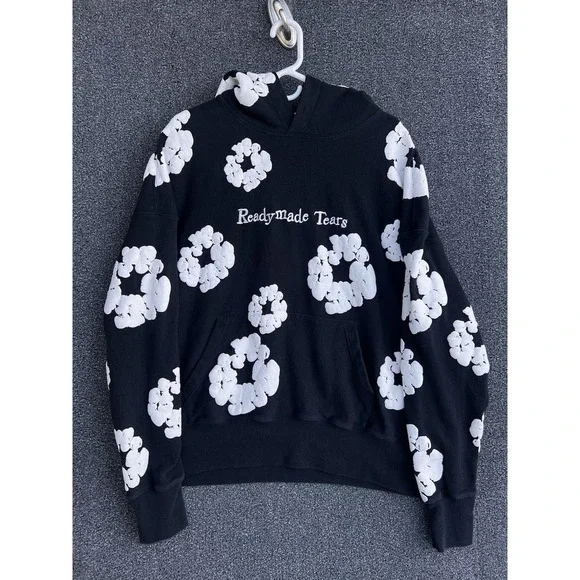 READY MADE X DENIM TEARS COLLAB Black Hoodie Size XL, No Drawstrings! - Picture 1 of 7